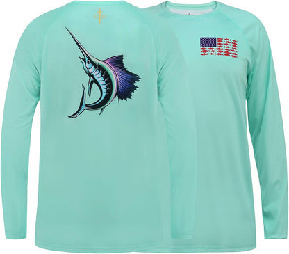 Mens Athletic Performance Shirt Long Sleeve Seafoam Green Sailfish - XL