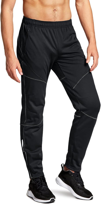 Men'S Thermal Windproof Cycling Pants, Fleece Lined Outdoor Bike Pants, Winter Cold Weather Running Pants