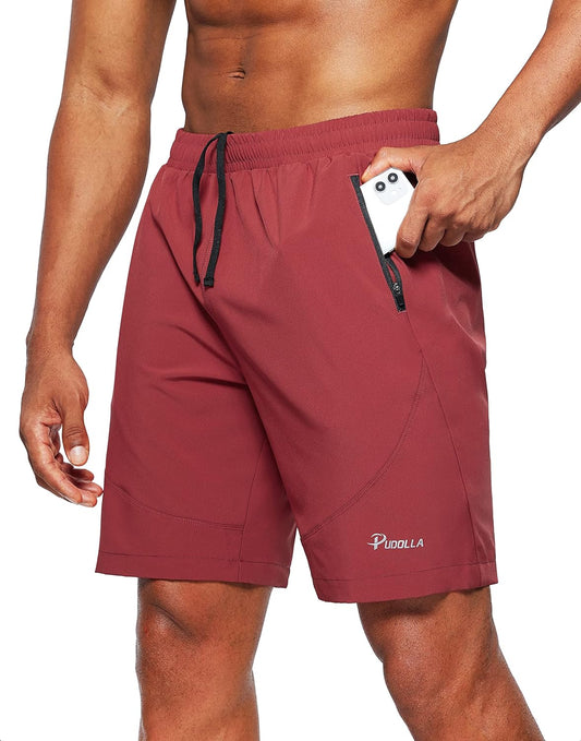 Men'S Workout Running Shorts Lightweight Gym Athletic Shorts for Men with Zipper Pockets