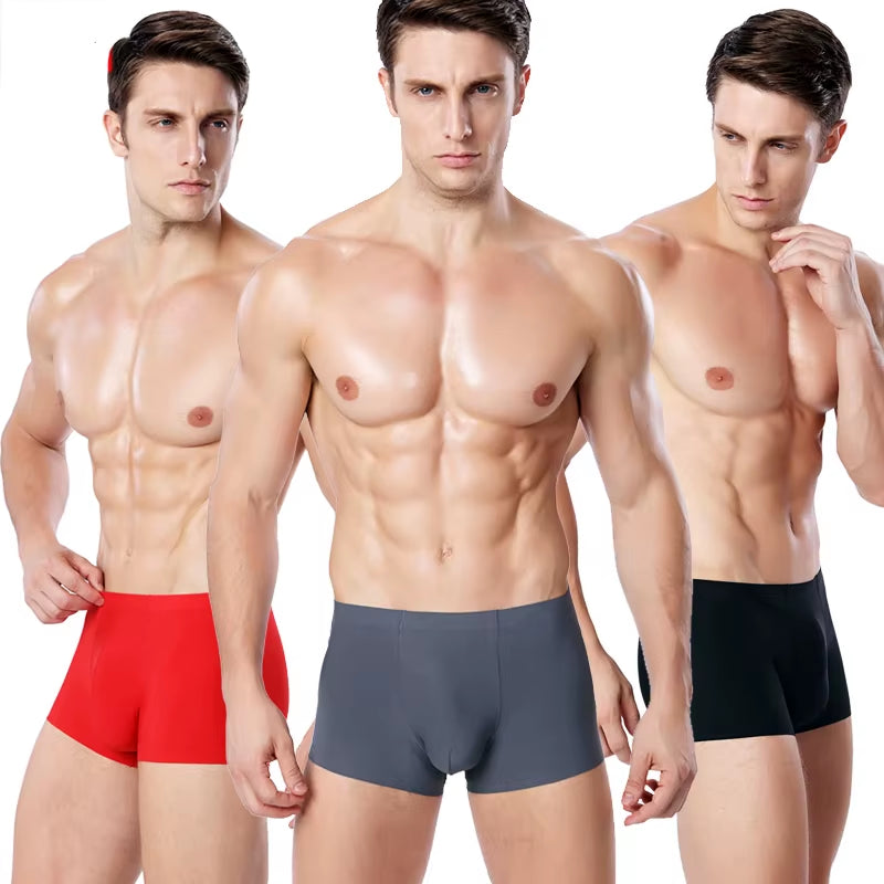 4Pcs/Set LANGSHA Mens Underwear Silk Convex Boxer Men Solid Seamless Nylon Shorts Pants Ice Feel Boxers Homme Male Underpants