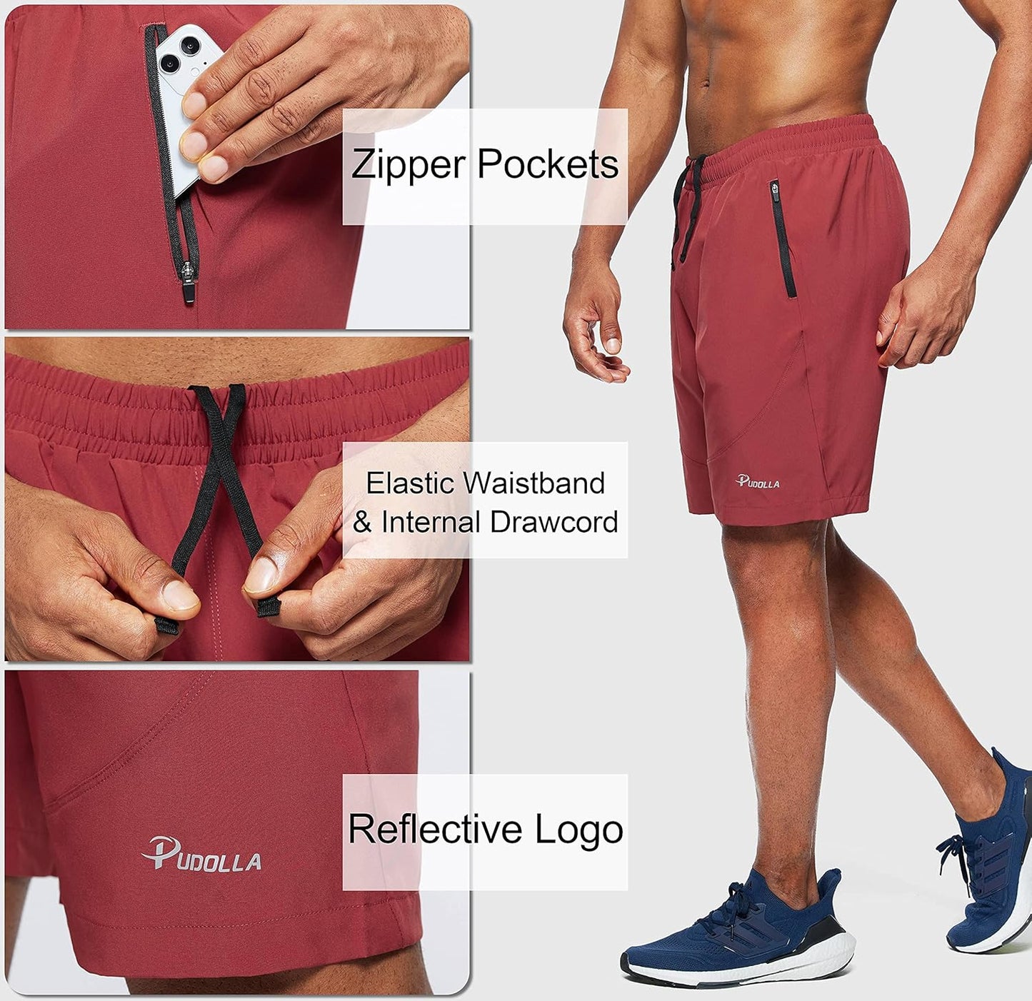 Men'S Workout Running Shorts Lightweight Gym Athletic Shorts for Men with Zipper Pockets