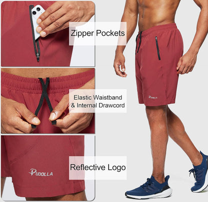 Men'S Workout Running Shorts Lightweight Gym Athletic Shorts for Men with Zipper Pockets