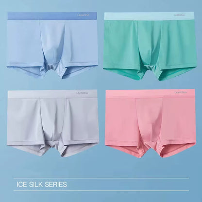 4Pcs/Set LANGSHA Mens Underwear Silk Convex Boxer Men Solid Seamless Nylon Shorts Pants Ice Feel Boxers Homme Male Underpants