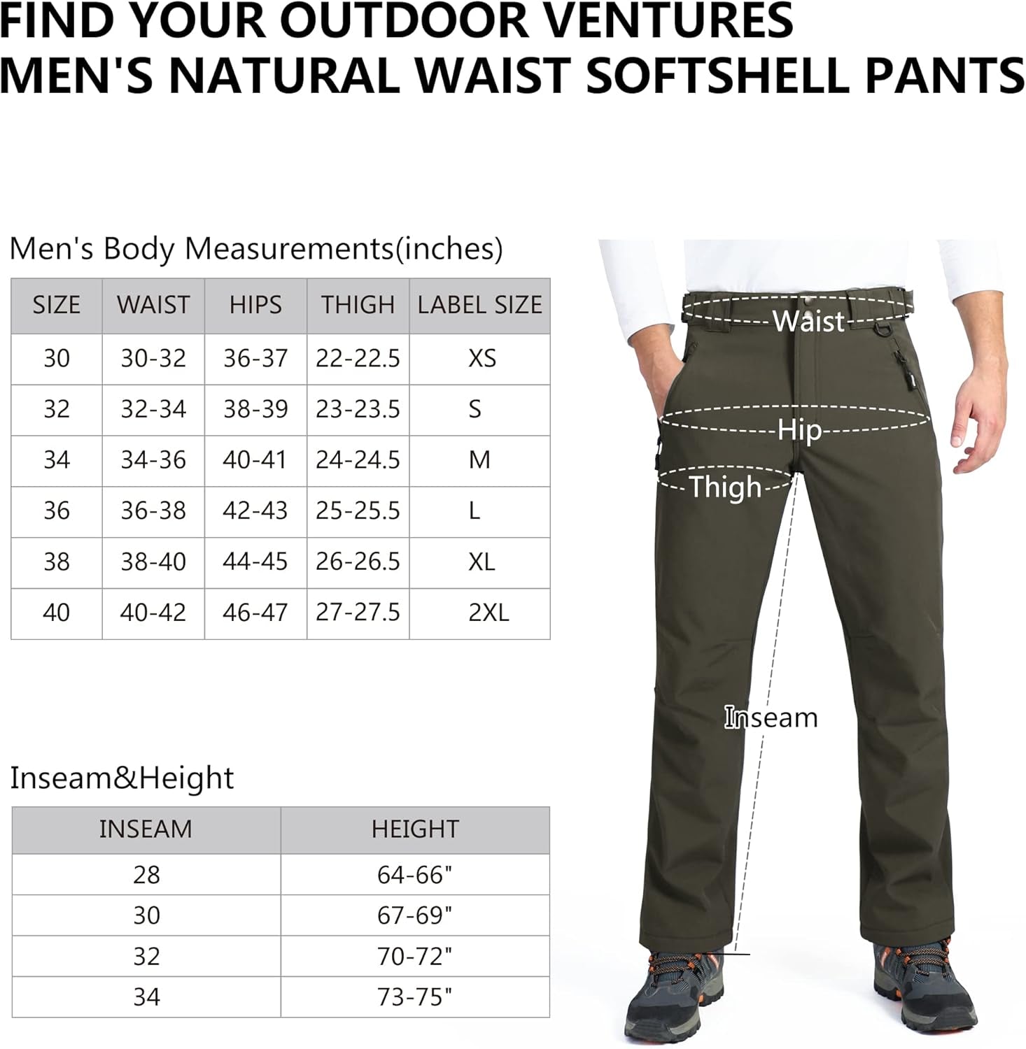 Men'S Lite Waterproof Windproof Fleece Lined Warm Hiking Ski Snow Pants Expandable-Waist