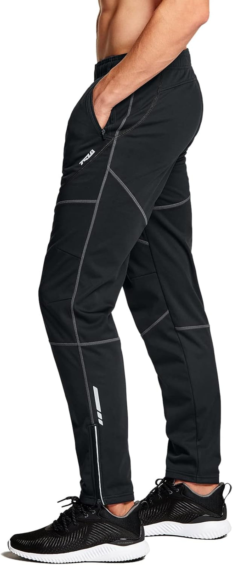 Men'S Thermal Windproof Cycling Pants, Fleece Lined Outdoor Bike Pants, Winter Cold Weather Running Pants