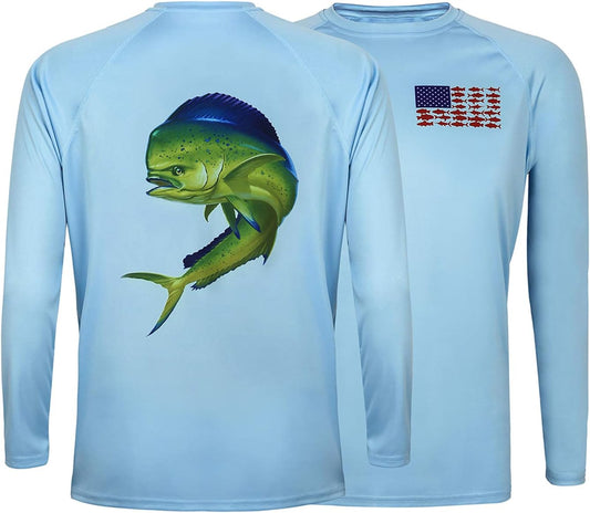 Mens Athletic Performance Shirt Long Sleeve Light Blue Mahi - XL