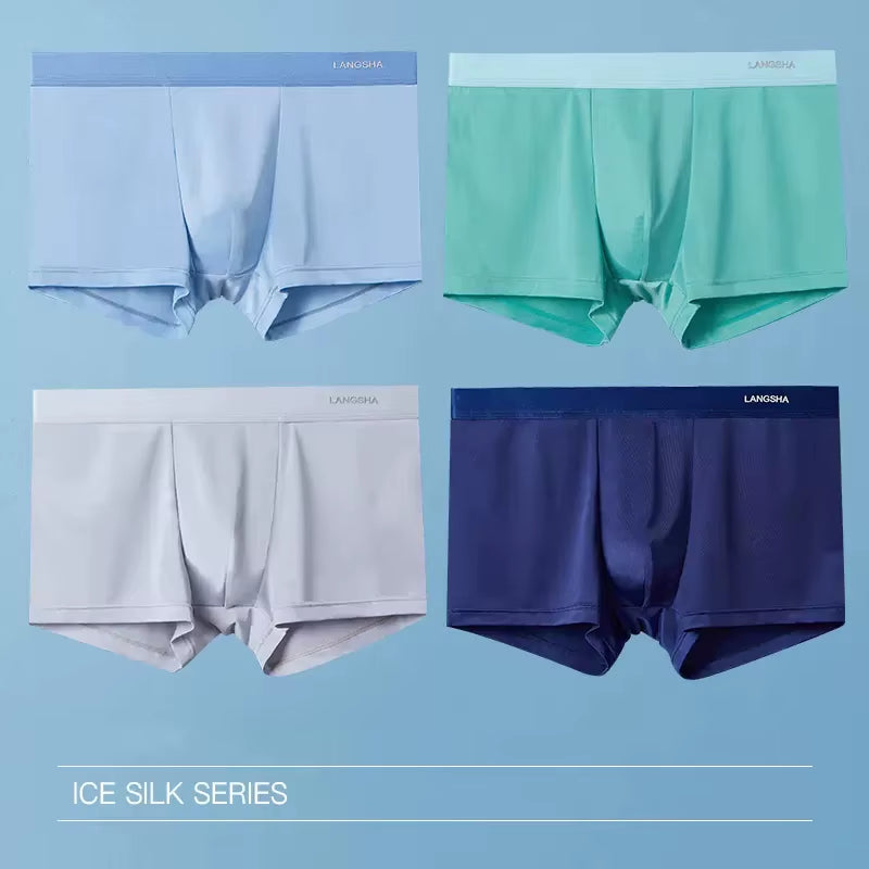 4Pcs/Set LANGSHA Mens Underwear Silk Convex Boxer Men Solid Seamless Nylon Shorts Pants Ice Feel Boxers Homme Male Underpants